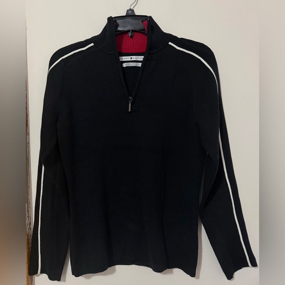 Tommy Hilfiger Women's Mockneck Rib Quarter-Zip Sweatshirt Black